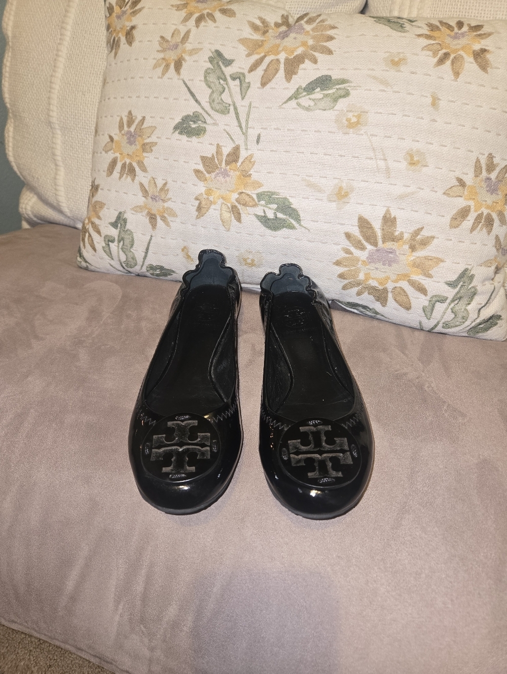 Tory Burch Black Patent Logo Ballet Flats